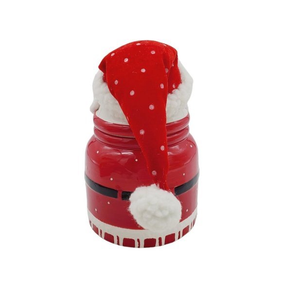 Santa Claus Ceramic Cookie Jar With Cloth Hat & Beard 11 inch  Christmas Vintage - Picture 5 of 9